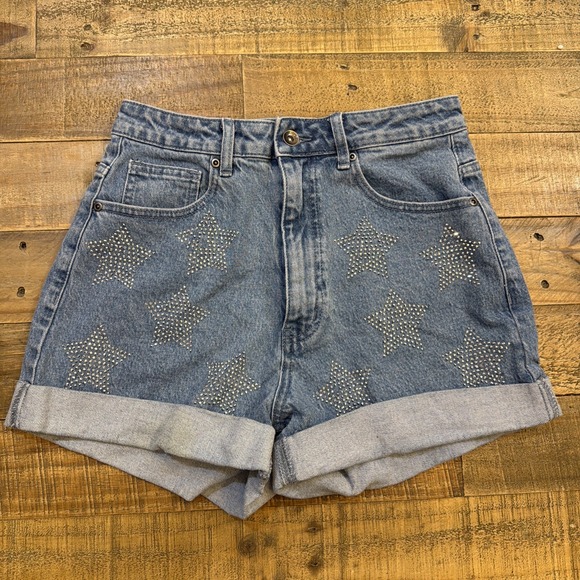 Hot Topic Pants - Hot Topic Blue Denim High Waisted Shorts Rhinestone Stars Junior's Size 5 (27"W)
